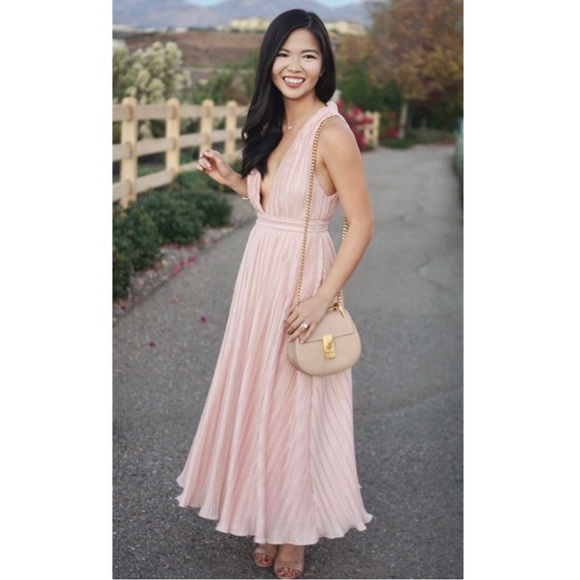 NBD REVOLVE PINK PLUNGING V-NECK PLEATED MIDI DRESS - Picture 9 of 10